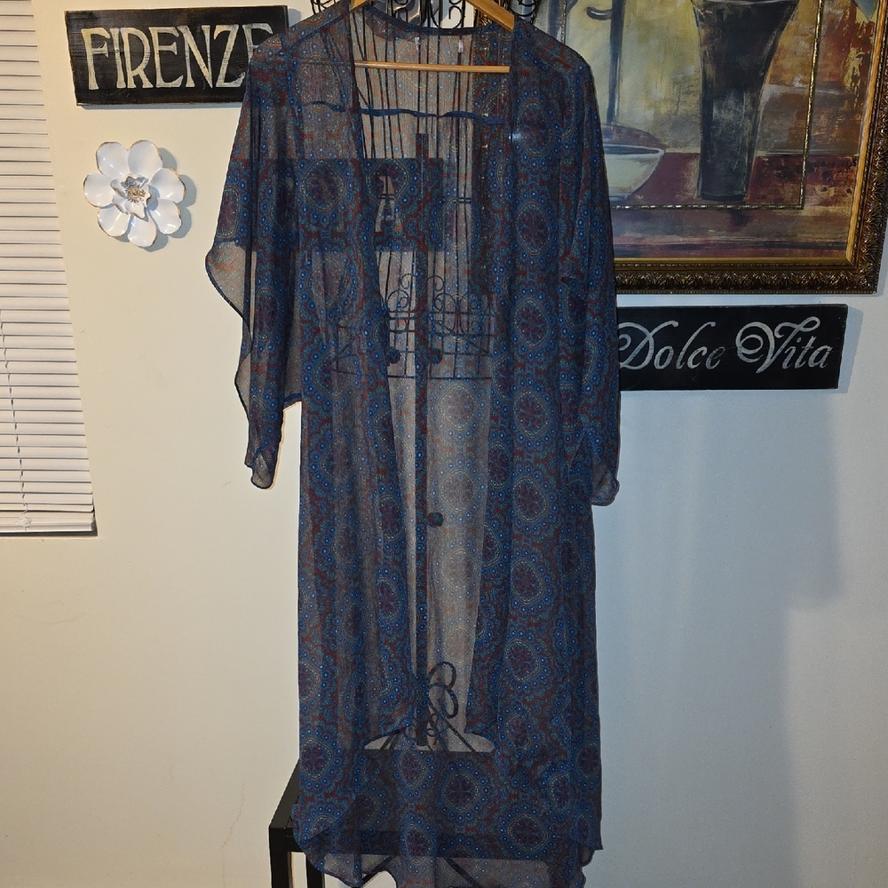 Sheer Blue & Orange Kimono Robe Unbranded Womens Size One Size